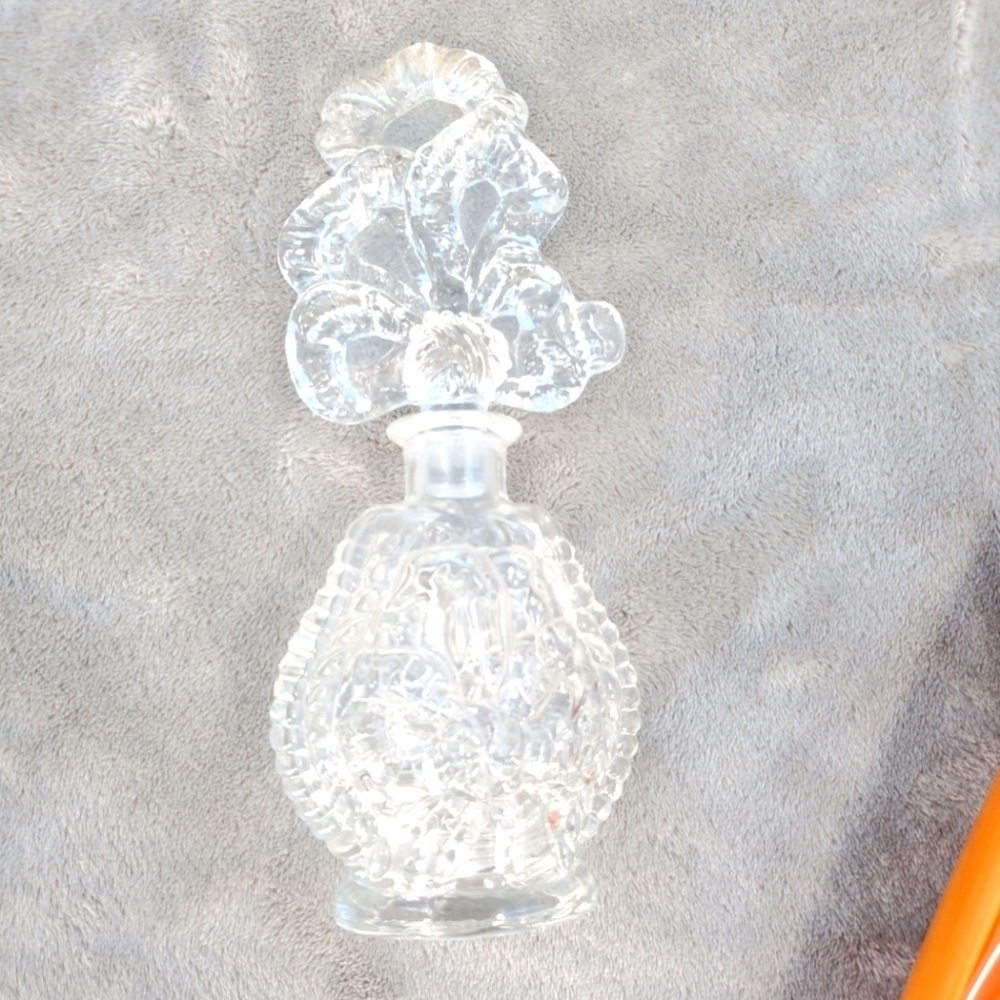 Clear cut glass retro oil and scent bottle with stopper
